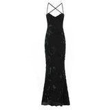 Elegant Lace Maxi Evening Dress Open Back
