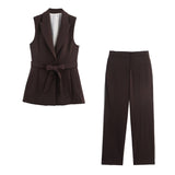 Sleeveless Tailored Vest and Straight Leg Pants Elegant Outfit