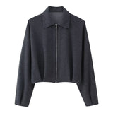 Zip Front Cropped Jacket and Wide Leg Pants Set
