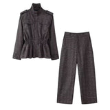 Textured Blazer and Tailored Pants Elegant Suit Outfit