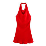 Halter Neck Mini Dress Elegant Draped Party Dress