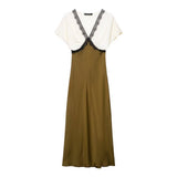 Layered Look V Neck Maxi Dress with Short Sleeve Top