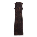 Sleeveless Ruched Maxi Dress with Elegant Bodycon Fit