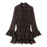 Floral Long Sleeve Ruffle Mini Dress Elegant Tiered Dress