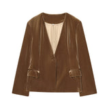 Velvet Blazer and Wide Leg Pants Elegant Two Piece Suit