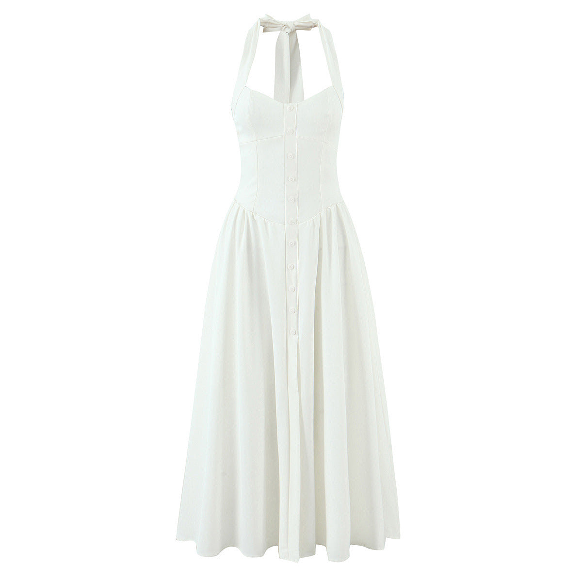 Elegant Halter Maxi Dress Open Back Flowing Gown