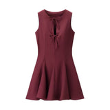 Elegant Lace Up Sleeveless Mini Dress Flared Skirt