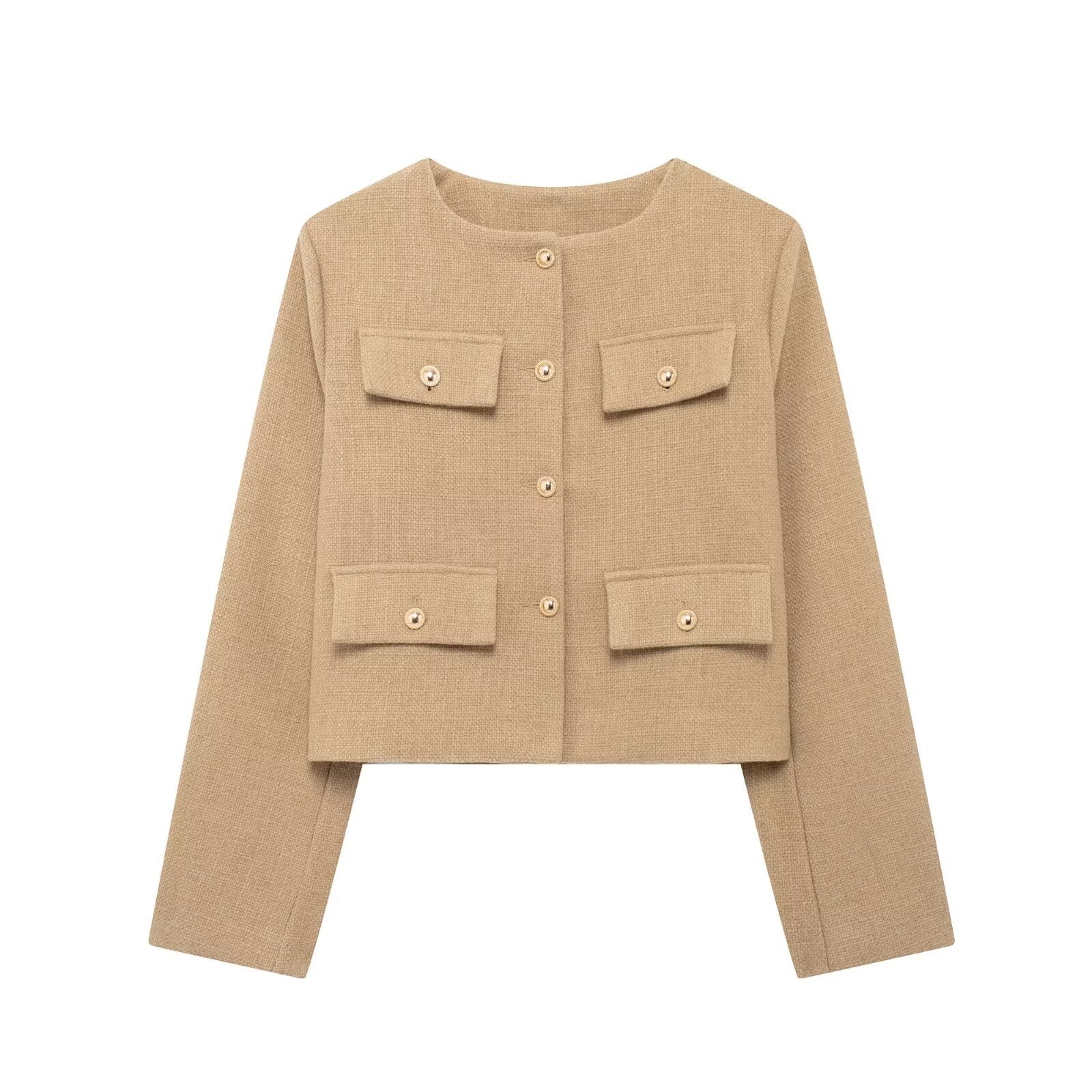 Elegant Textured Button-Up Cropped Jacket