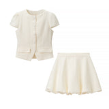 Short Sleeve Button Front Top and Skirt Set
