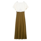 Layered Look V Neck Maxi Dress with Short Sleeve Top
