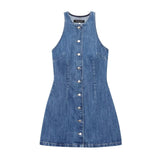 Denim Button Front Mini Dress Sleeveless Casual Dress