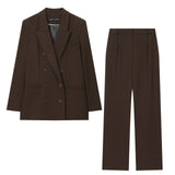 Double Breasted Blazer and Straight Leg Pants Suit Set