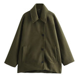 Classic Wool Short Coat with Wide Collar and Button Front