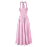Elegant Halter Maxi Dress Open Back Flowing Gown