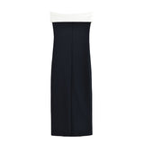 Strapless Contrast Panel Maxi Dress with Button Detail