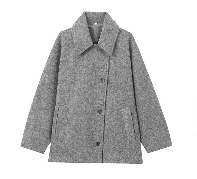 Classic Wool Short Coat with Wide Collar and Button Front