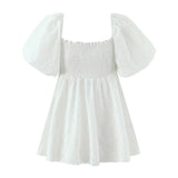 Square Neck Puff Sleeve Mini Dress with Flowy Silhouette
