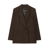 Double Breasted Blazer and Straight Leg Pants Suit Set