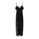 Elegant Ruched Maxi Dress Floral Strap Evening Dress
