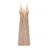 Sequin Maxi Evening Dress High Slit Elegant Gown