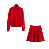 Turtleneck Sweater and Pleated Mini Skirt Elegant Outfit