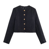 Button Front Cropped Jacket and Tailored Pants Set