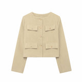 Elegant Textured Button-Up Cropped Jacket