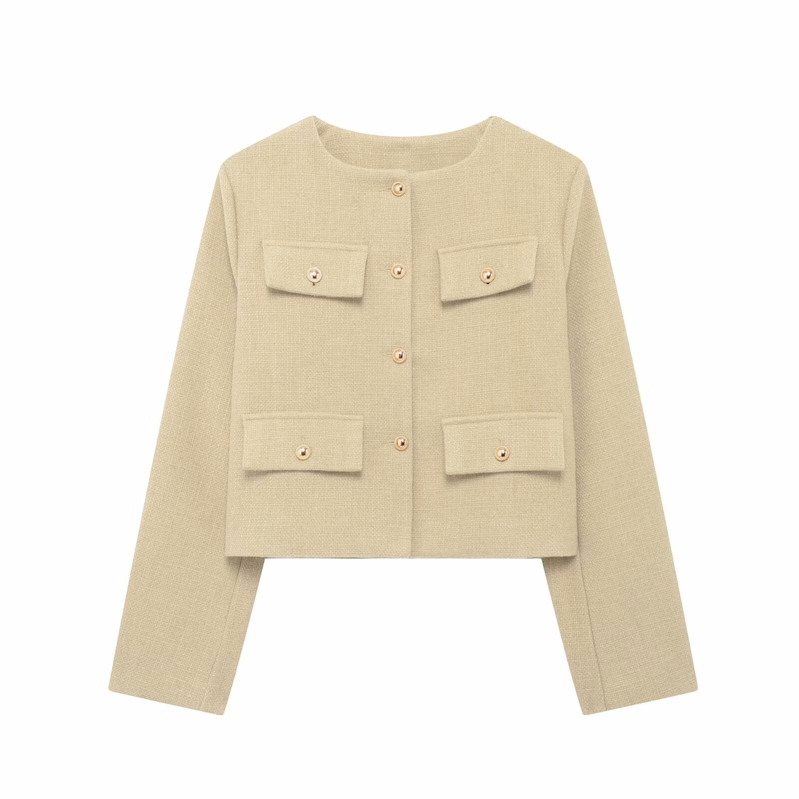 Elegant Textured Button-Up Cropped Jacket