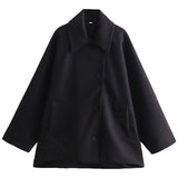 Classic Wool Short Coat with Wide Collar and Button Front