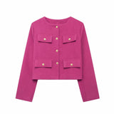 Elegant Textured Button-Up Cropped Jacket