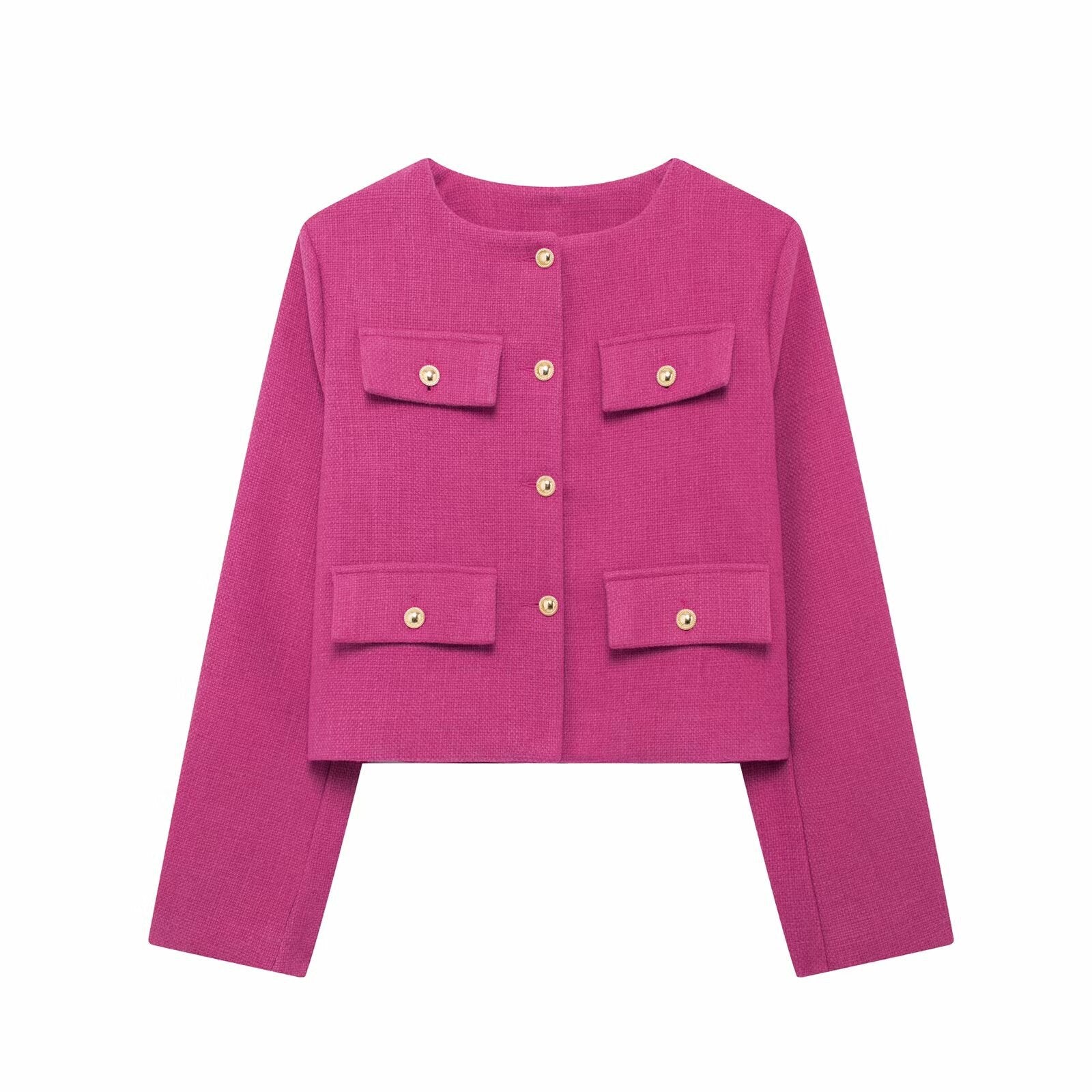 Elegant Textured Button-Up Cropped Jacket