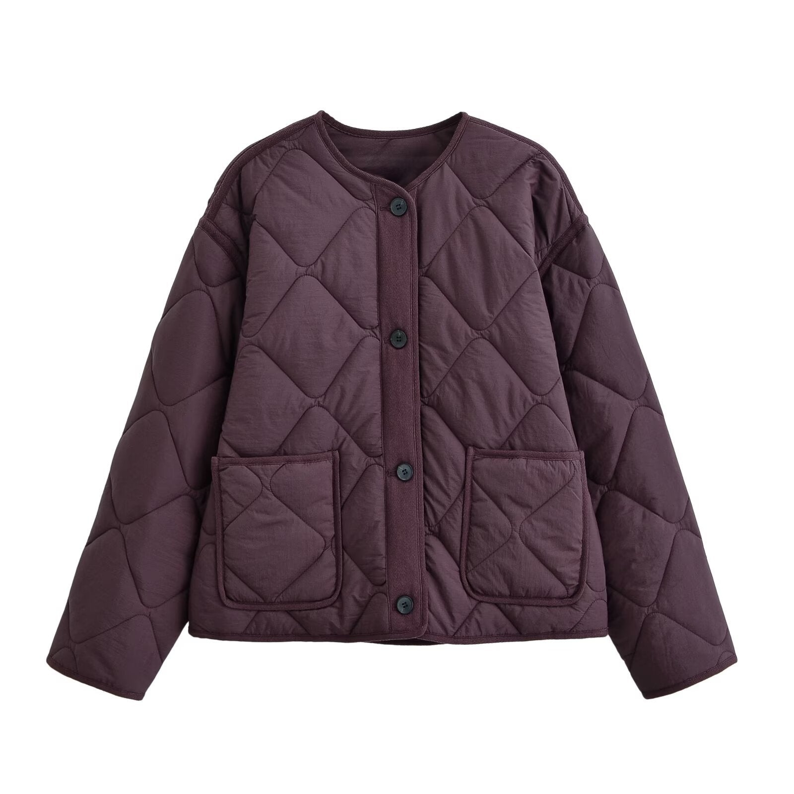 Quilted Lightweight Jacket with Button Front and Relaxed Fit