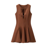 Elegant Lace Up Sleeveless Mini Dress Flared Skirt