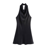Halter Neck Mini Dress Elegant Draped Party Dress