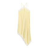 Asymmetrical Satin Slip Dress Spaghetti Strap Midi Dress