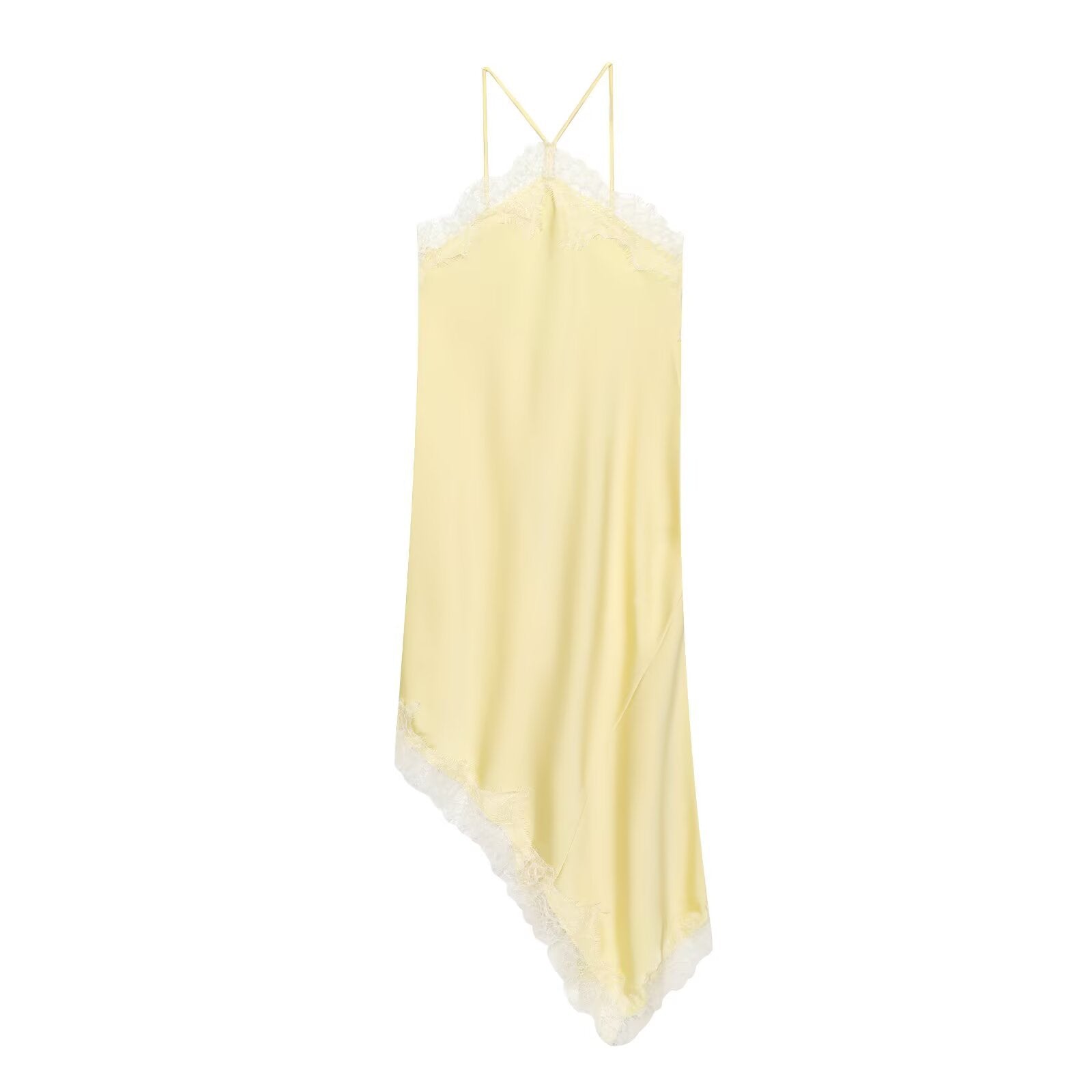Asymmetrical Satin Slip Dress Spaghetti Strap Midi Dress