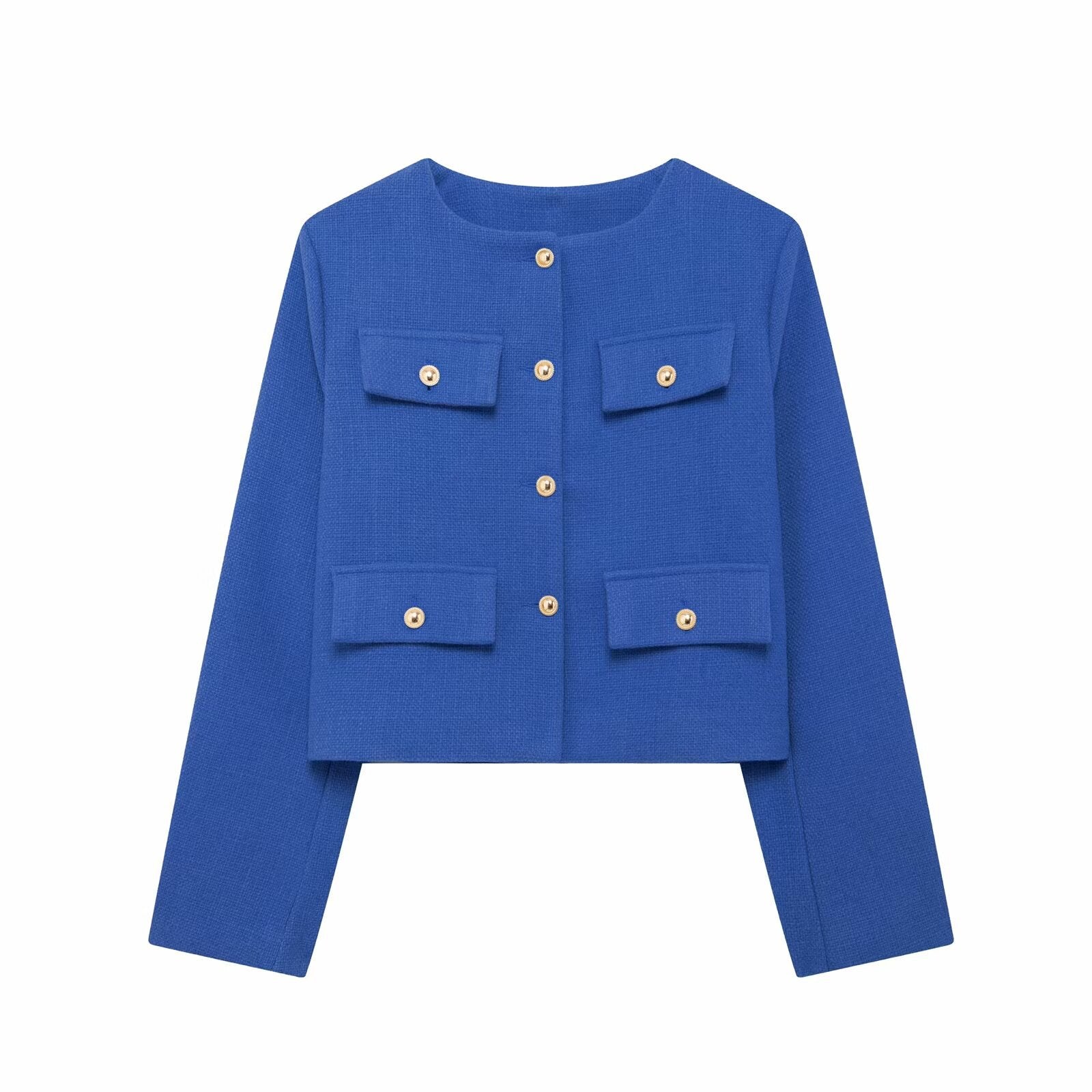 Elegant Textured Button-Up Cropped Jacket
