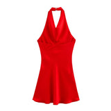 Halter Neck Mini Dress Elegant Draped Party Dress