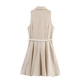 Sleeveless Button Front Mini Shirt Dress with Belt