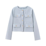 Elegant Textured Button-Up Cropped Jacket