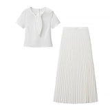 Short Sleeve Top and Pleated Maxi Skirt Set