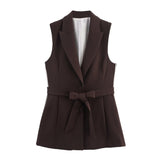 Sleeveless Tailored Vest and Straight Leg Pants Elegant Outfit