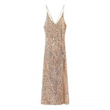 Sequin Maxi Evening Dress High Slit Elegant Gown
