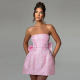 Strapless Mini Cocktail Dress with Floral Jacquard Finish