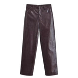 Faux Leather Jacket and Straight Leg Pants Two Piece Set
