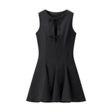 Elegant Lace Up Sleeveless Mini Dress Flared Skirt