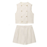 Sleeveless Double Breasted Vest and Shorts Set