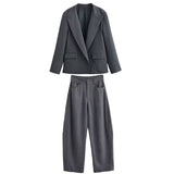Relaxed Fit Blazer and Wide Leg Pants Set