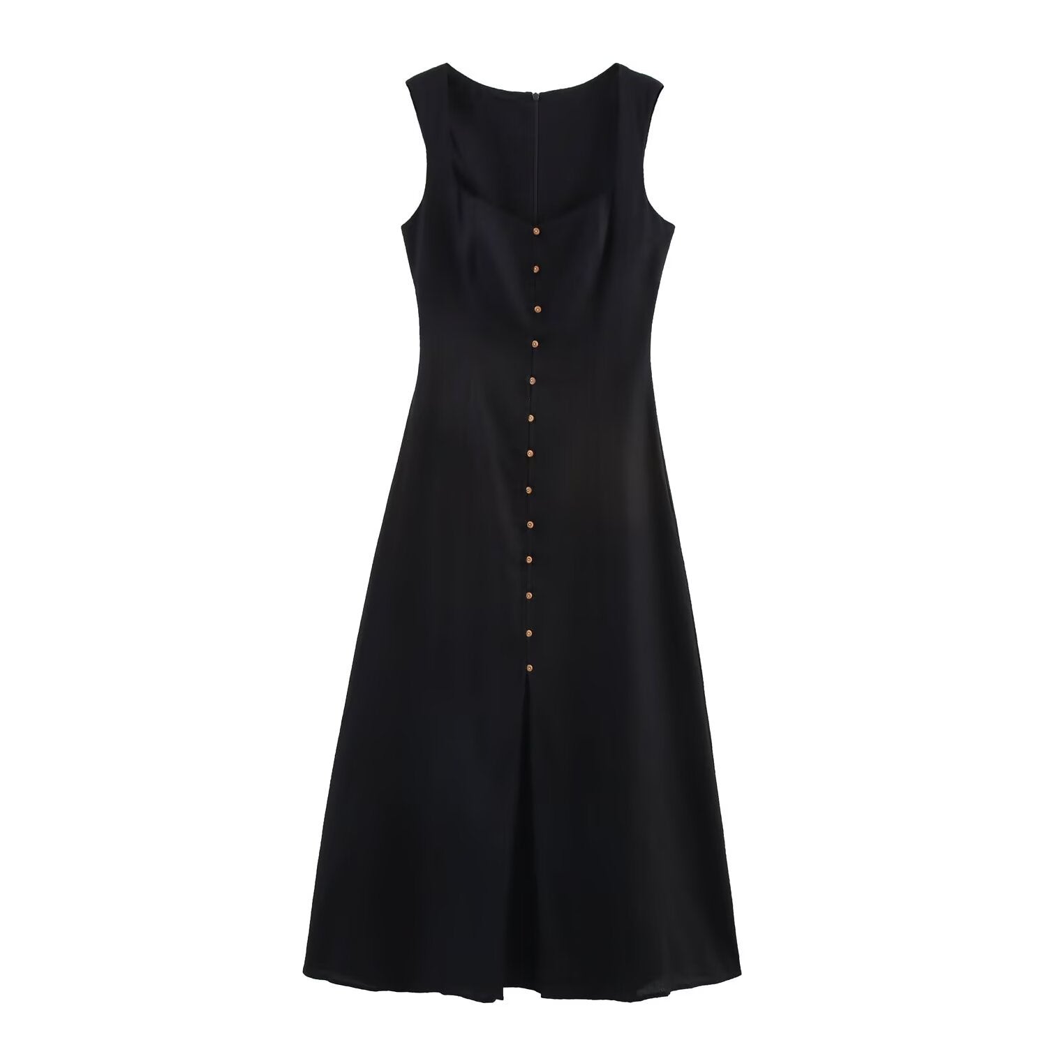 Button Front Midi Dress Square Neck Elegant Dress