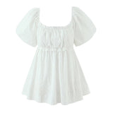 Square Neck Puff Sleeve Mini Dress with Flowy Silhouette